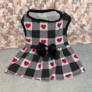 Plaid Dress with Red Hearts and Black Bow